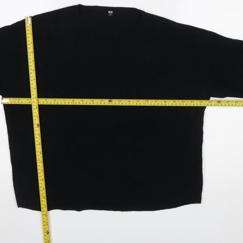 Uniqlo Womens Black Cotton V-Neck Long Sleeve Pullover Jumper M