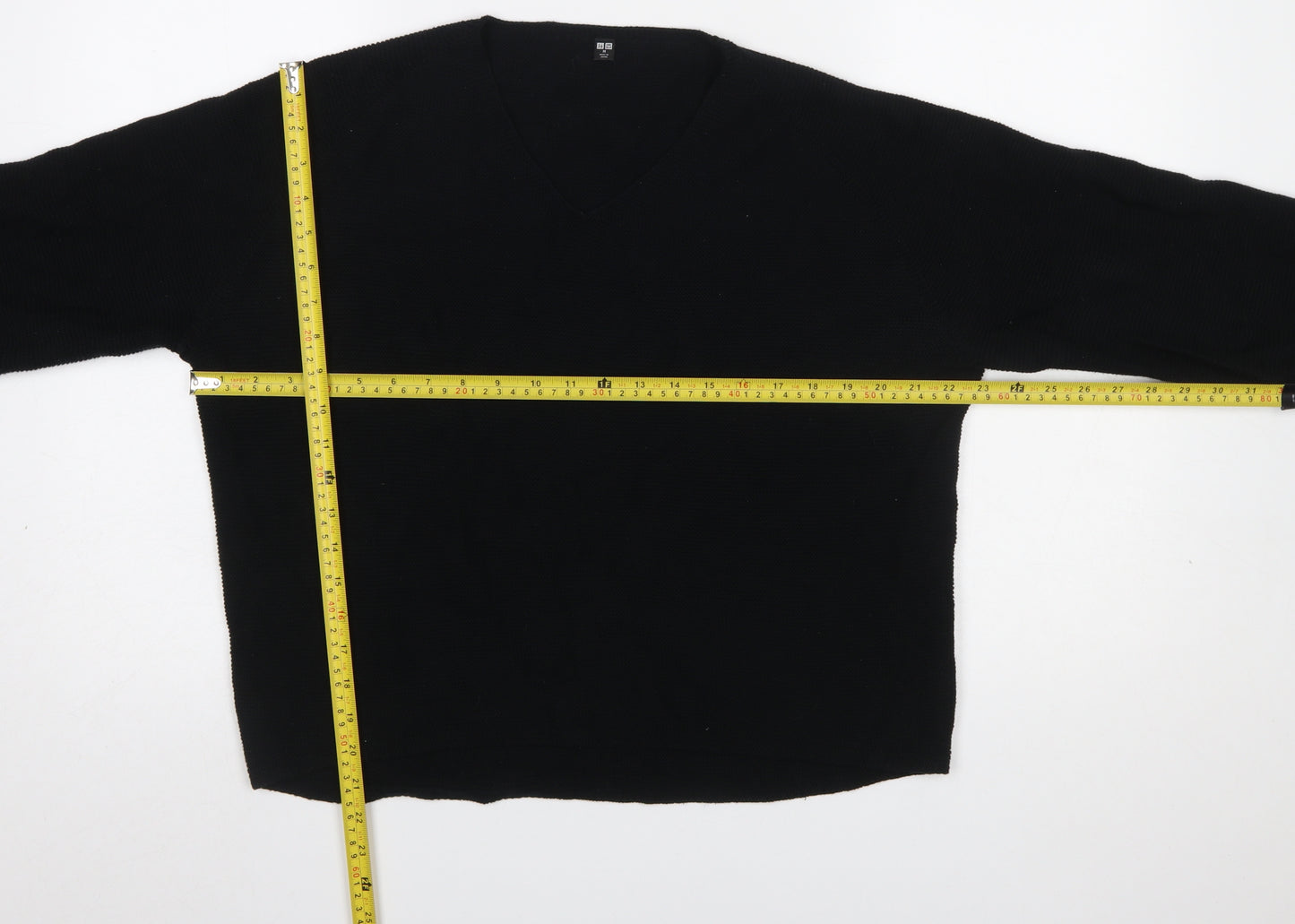 Uniqlo Womens Black Cotton V-Neck Long Sleeve Pullover Jumper M