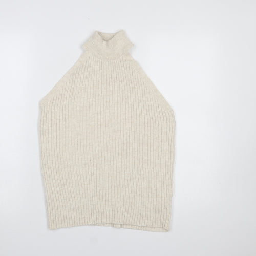 Dorothy Perkins Women’s Beige Sleeveless High Neck Ribbed Jumper UK 12