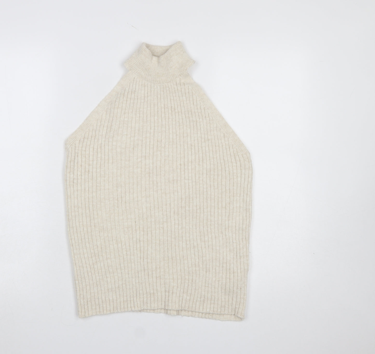 Dorothy Perkins Women’s Beige Sleeveless High Neck Ribbed Jumper UK 12