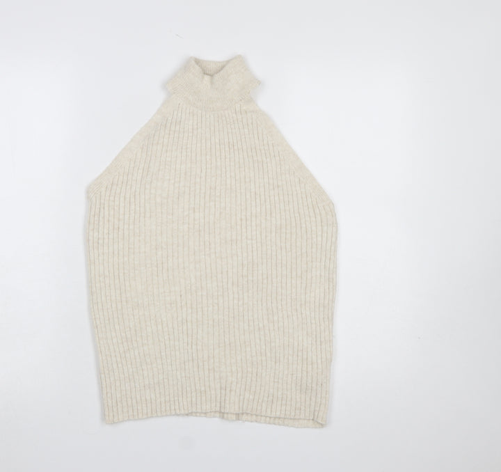 Dorothy Perkins Women’s Beige Sleeveless High Neck Ribbed Jumper UK 12