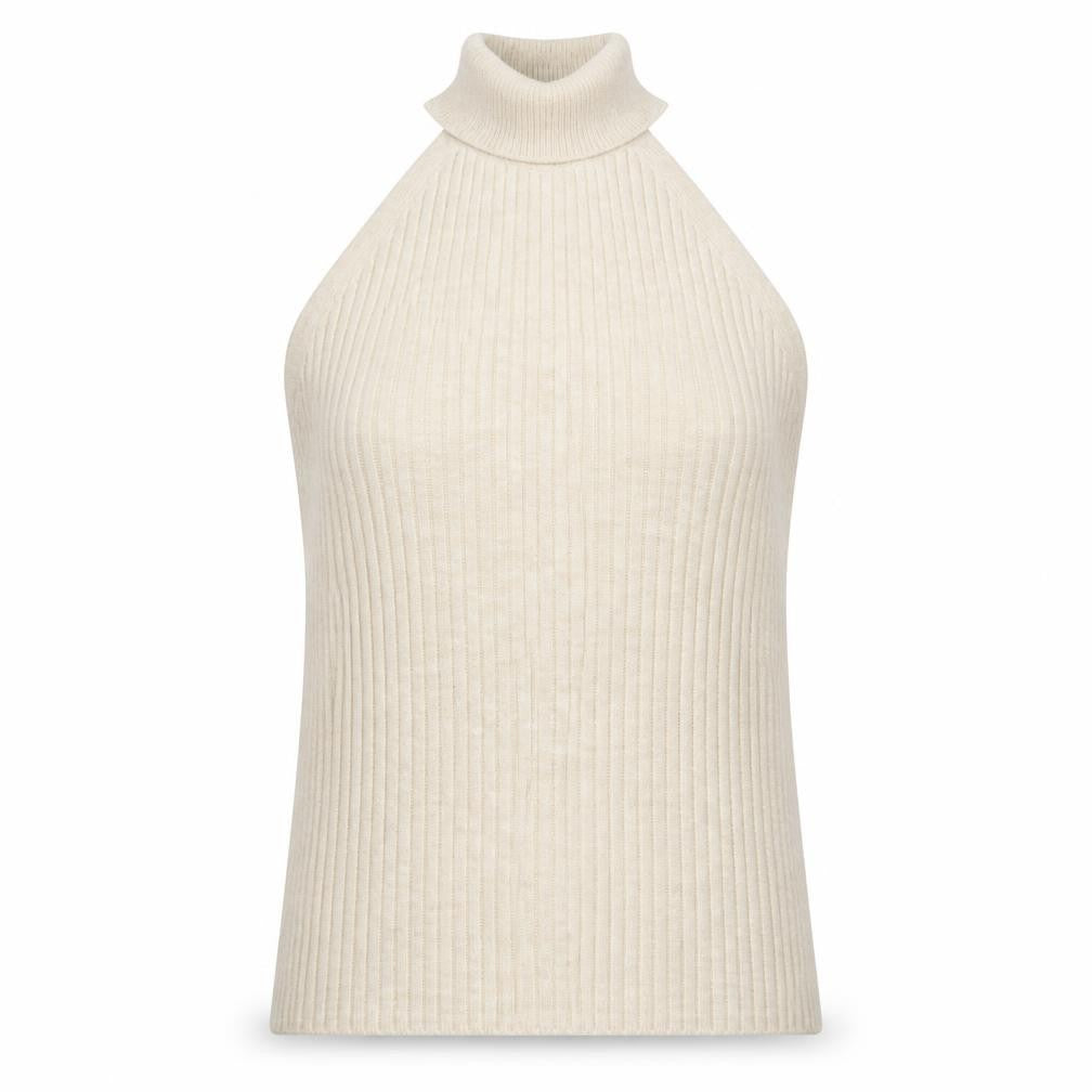 Dorothy Perkins Women’s Beige Sleeveless High Neck Ribbed Jumper UK 12