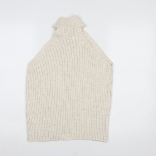 Dorothy Perkins Women’s Beige Sleeveless High Neck Ribbed Jumper UK 12