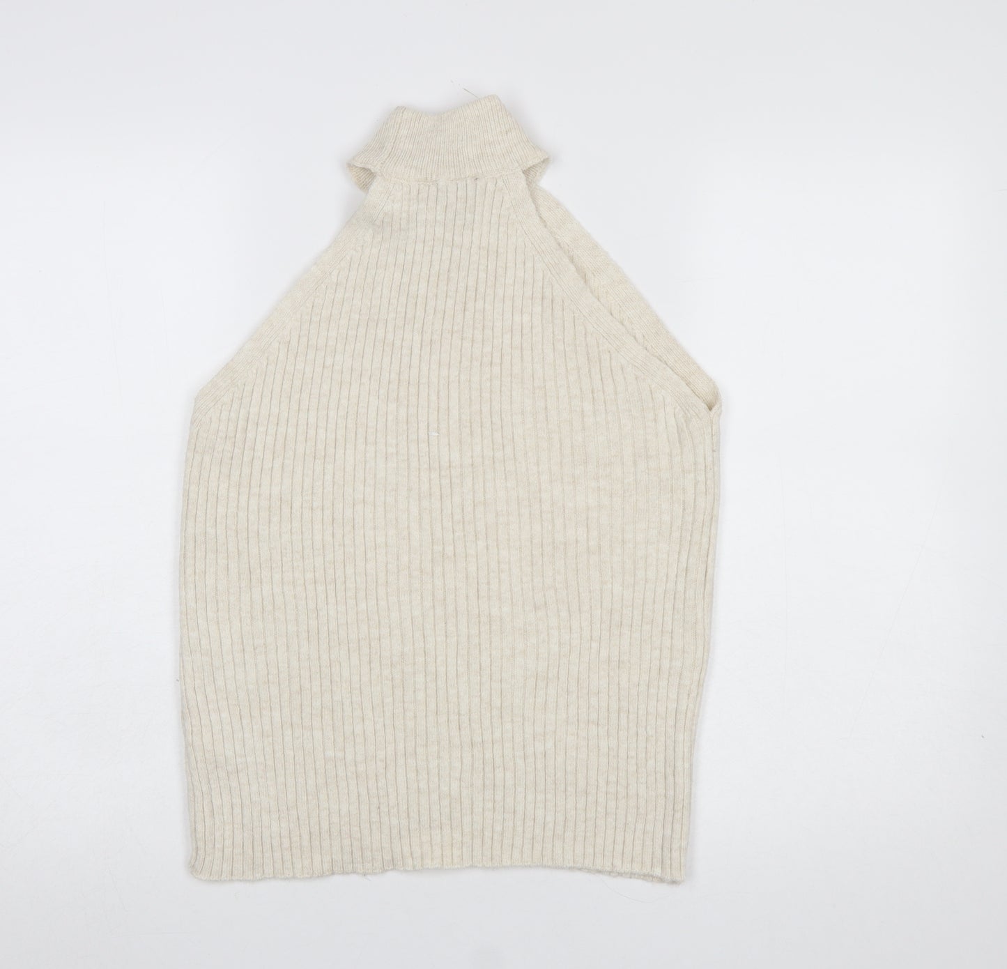 Dorothy Perkins Women’s Beige Sleeveless High Neck Ribbed Jumper UK 12