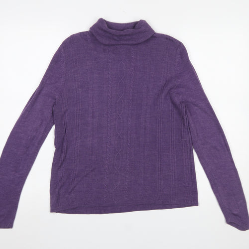 Requirements Women Purple Roll Neck Cable-Knit Jumper Size M Acrylic