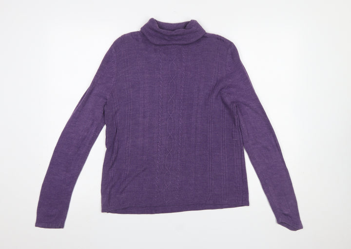 Requirements Women Purple Roll Neck Cable-Knit Jumper Size M Acrylic