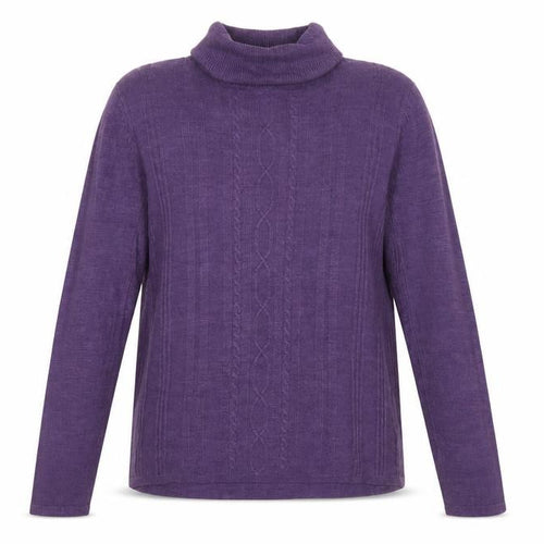 Requirements Women Purple Roll Neck Cable-Knit Jumper Size M Acrylic