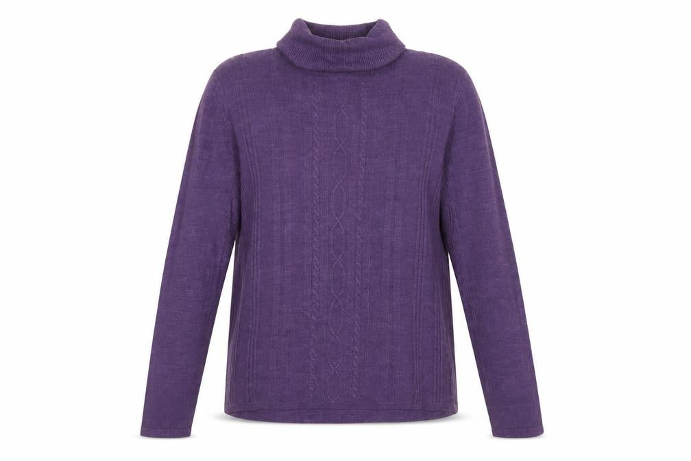 Requirements Women Purple Roll Neck Cable-Knit Jumper Size M Acrylic