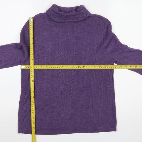 Requirements Women Purple Roll Neck Cable-Knit Jumper Size M Acrylic