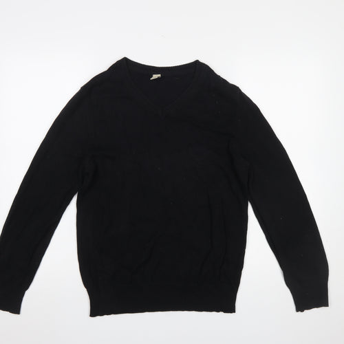 Hering Men's Black Cotton V-Neck Jumper Size S Classic Casual Knitwear