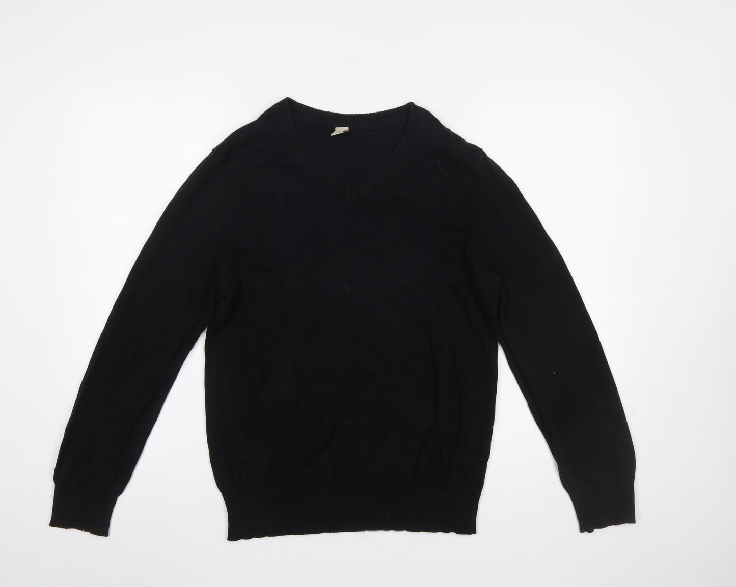 Hering Men's Black Cotton V-Neck Jumper Size S Classic Casual Knitwear