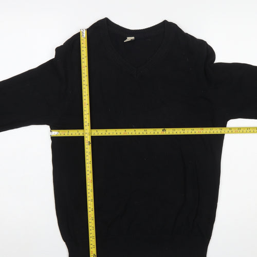 Hering Men's Black Cotton V-Neck Jumper Size S Classic Casual Knitwear