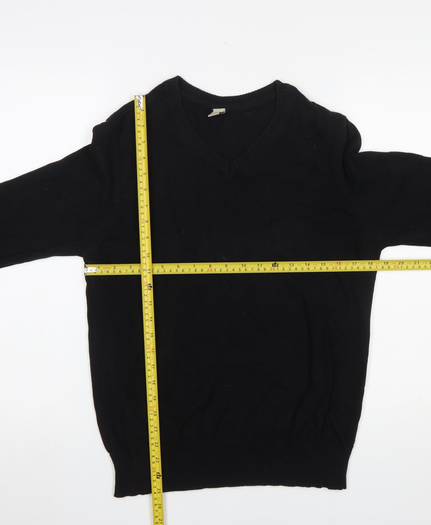Hering Men's Black Cotton V-Neck Jumper Size S Classic Casual Knitwear
