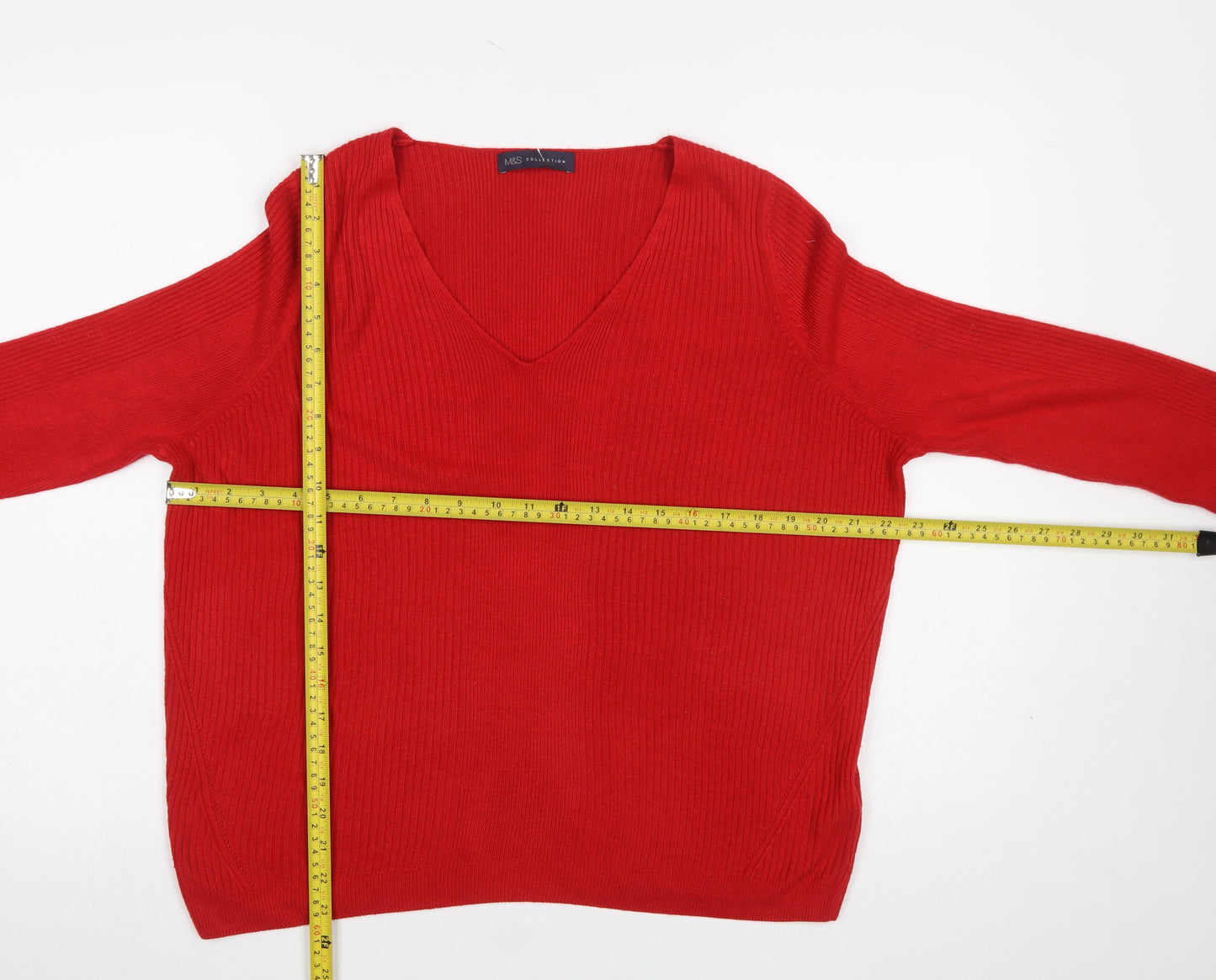 Marks and Spencer Women’s Red V-Neck Long Sleeve Acrylic Jumper UK 16