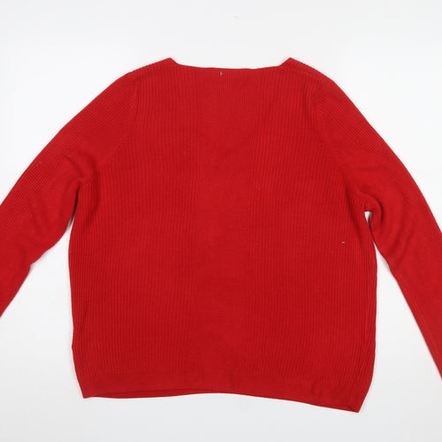 Marks and Spencer Women’s Red V-Neck Long Sleeve Acrylic Jumper UK 16