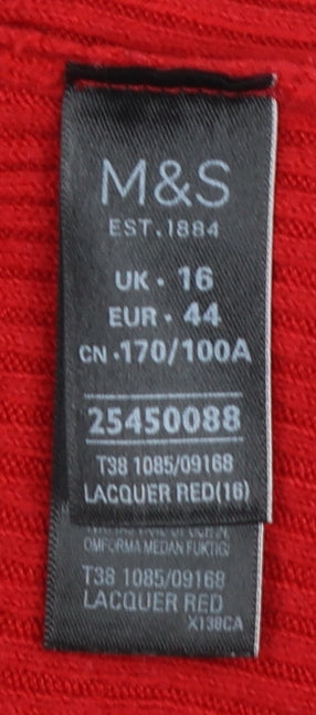 Marks and Spencer Women’s Red V-Neck Long Sleeve Acrylic Jumper UK 16