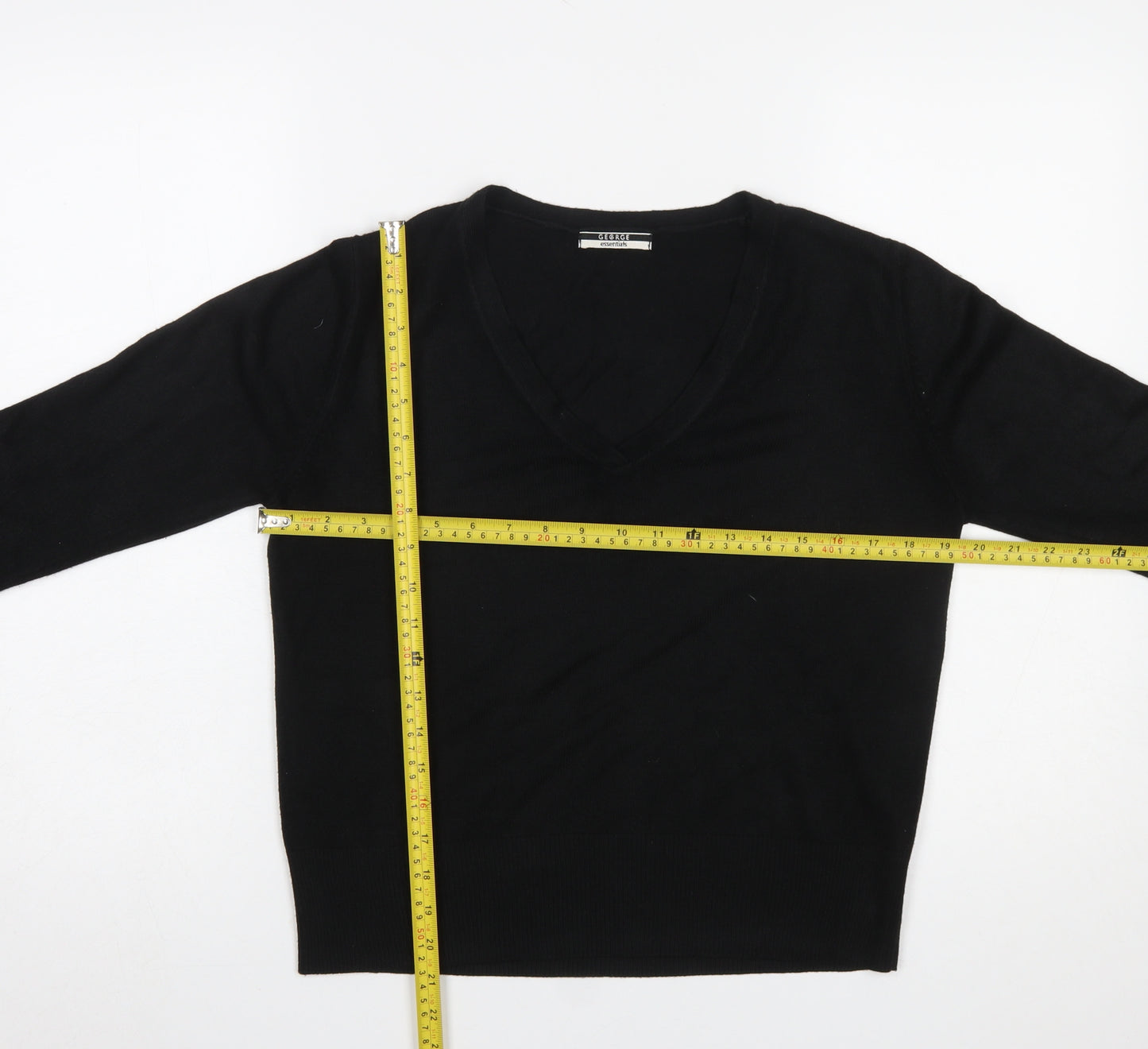 George Women's Black V-Neck Acrylic Jumper Size 12