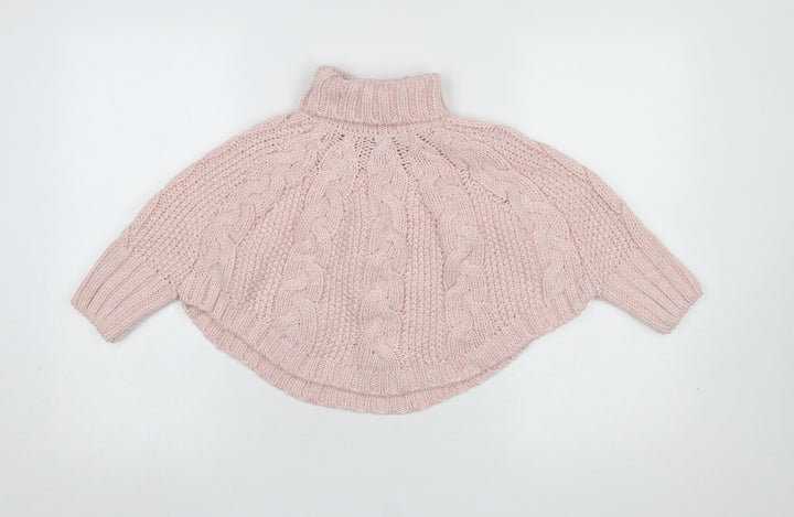 Next Girls Pink Cable Knit Roll Neck Cape Jumper 5-6 Years Acrylic Wool
