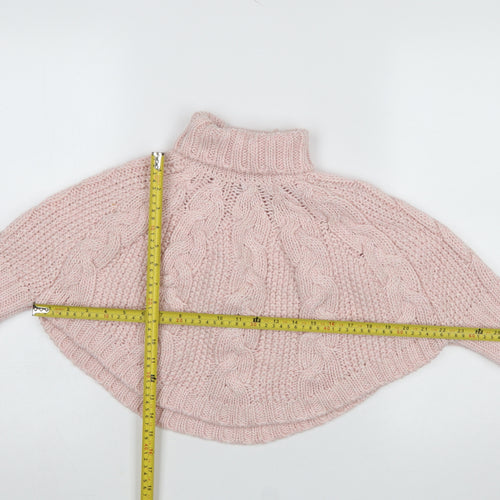 Next Girls Pink Cable Knit Roll Neck Cape Jumper 5-6 Years Acrylic Wool