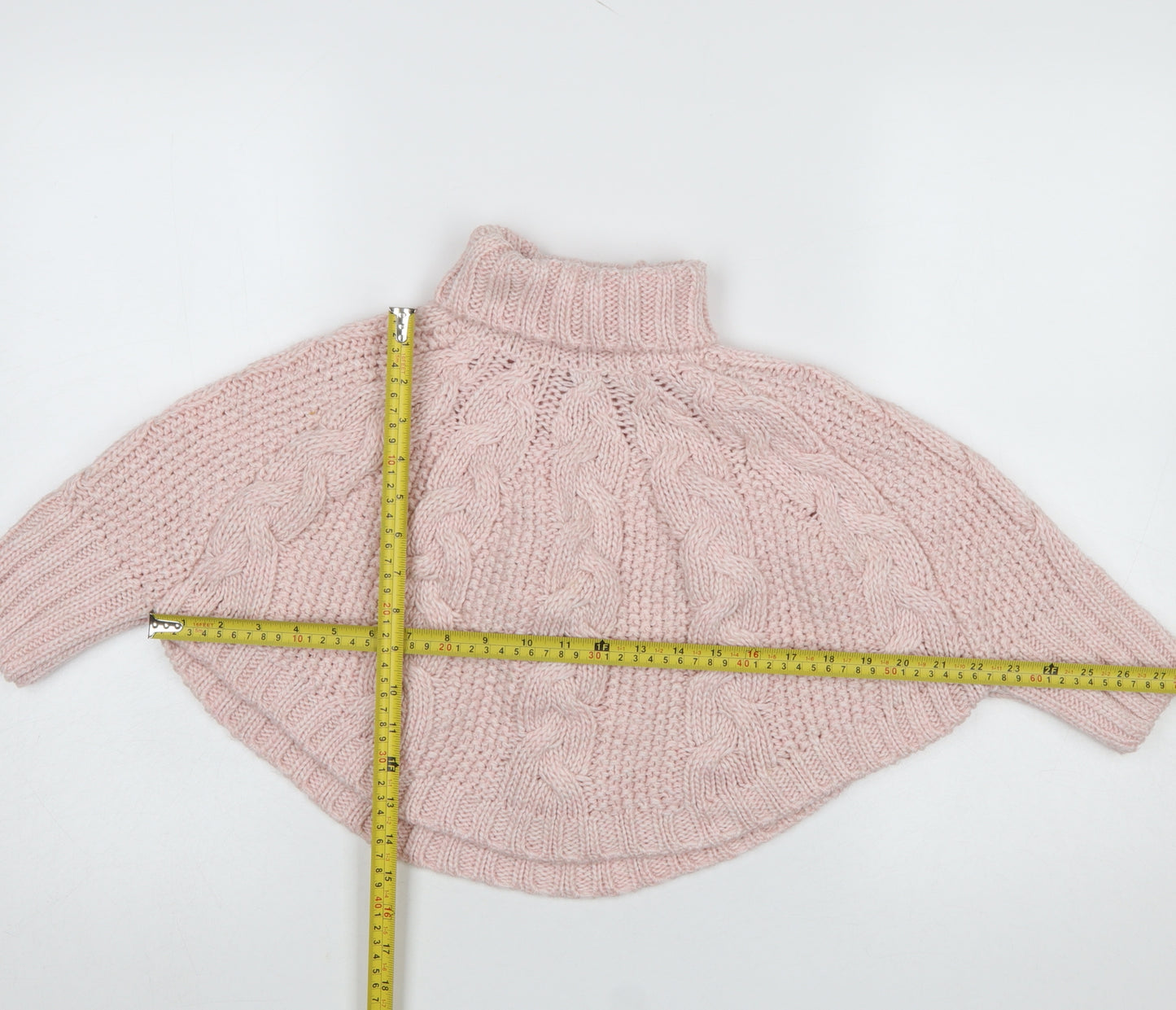 Next Girls Pink Cable Knit Roll Neck Cape Jumper 5-6 Years Acrylic Wool