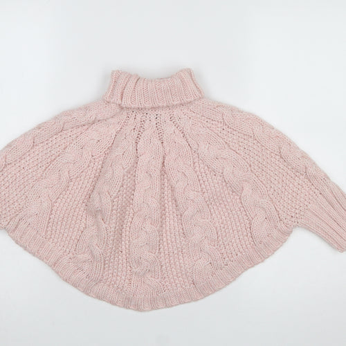 Next Girls Pink Cable Knit Roll Neck Cape Jumper 5-6 Years Acrylic Wool