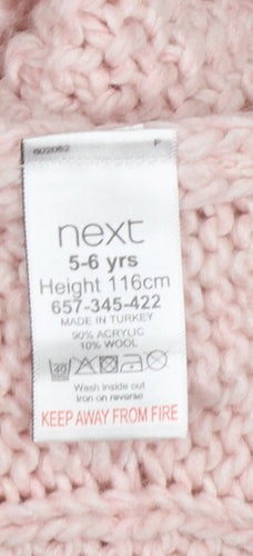 Next Girls Pink Cable Knit Roll Neck Cape Jumper 5-6 Years Acrylic Wool