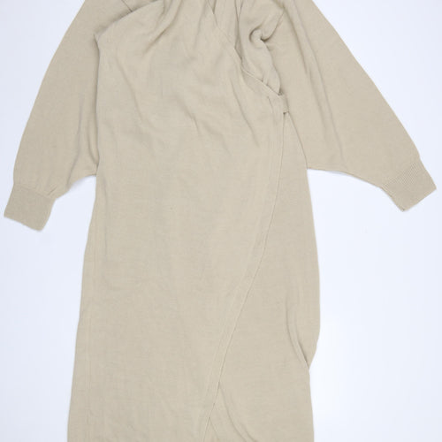 Pretty Lavish Women’s Beige Wrap Long Cardigan Jumper M Knit Acrylic