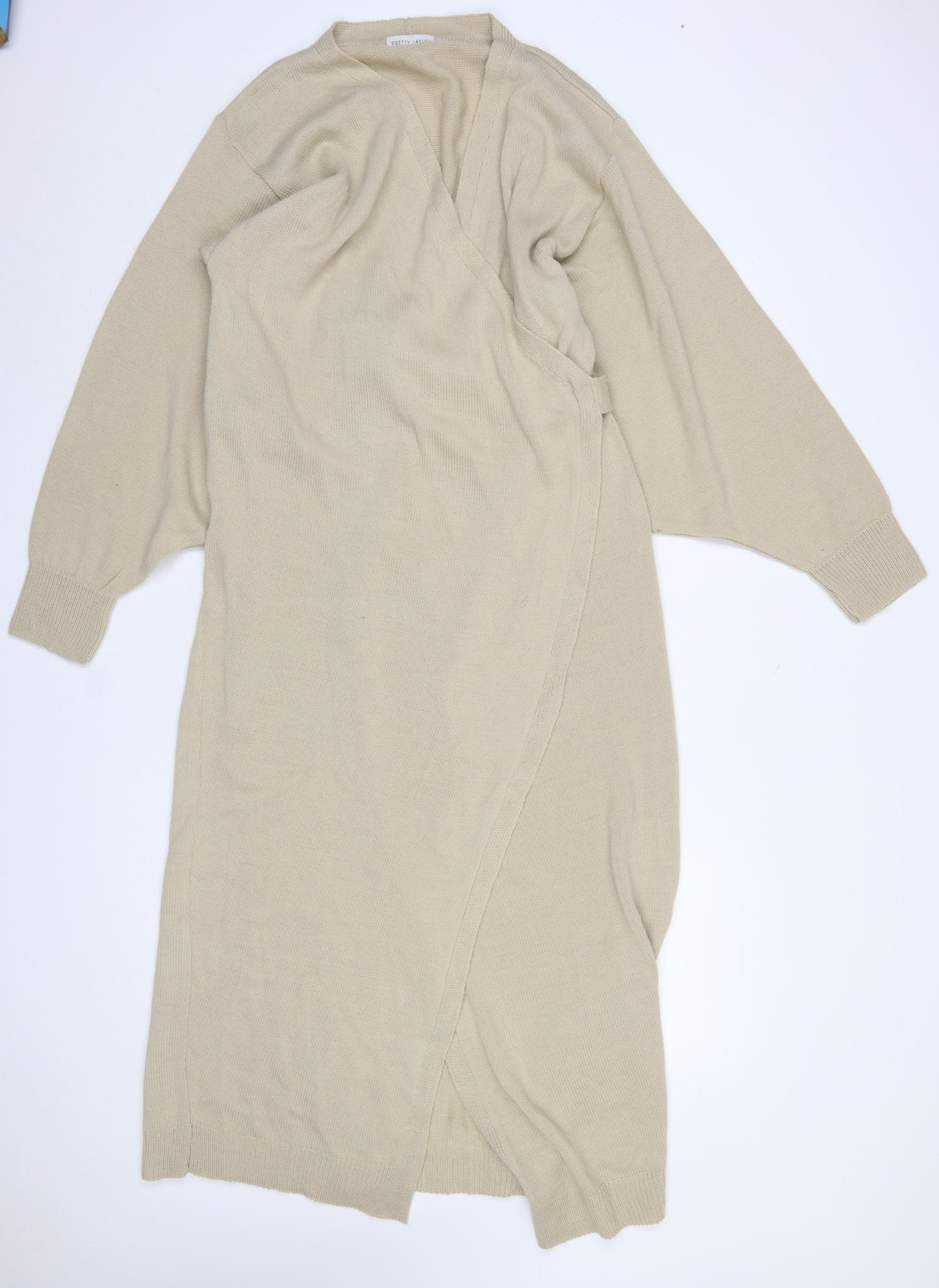 Pretty Lavish Women’s Beige Wrap Long Cardigan Jumper M Knit Acrylic
