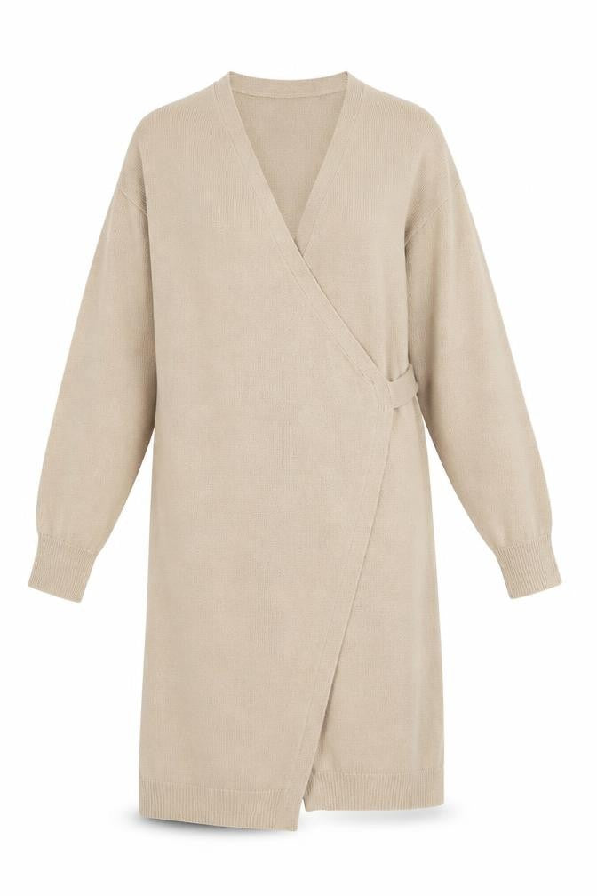 Pretty Lavish Women’s Beige Wrap Long Cardigan Jumper M Knit Acrylic