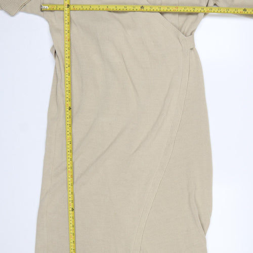 Pretty Lavish Women’s Beige Wrap Long Cardigan Jumper M Knit Acrylic