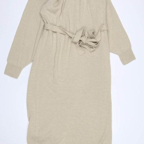 Pretty Lavish Women’s Beige Wrap Long Cardigan Jumper M Knit Acrylic