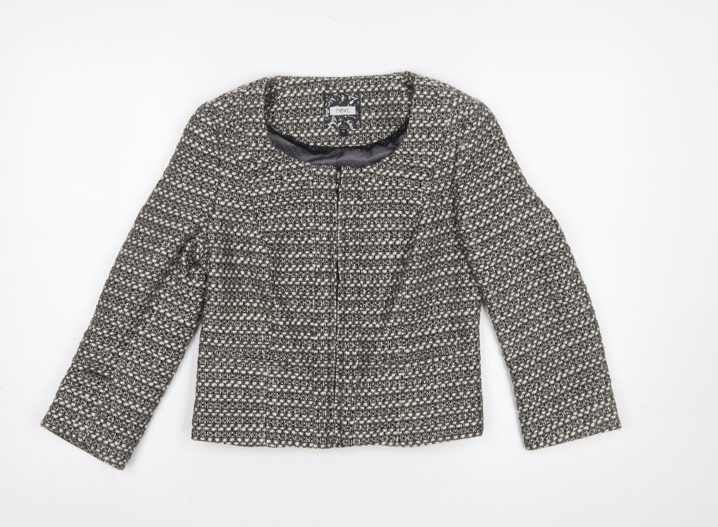 Next Women's Beige Bouclé Tweed Suit Jacket Size 6R Classic Lined