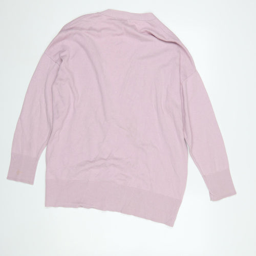 WoolOvers Womens Pink Cotton Cashmere V-Neck Cardigan M