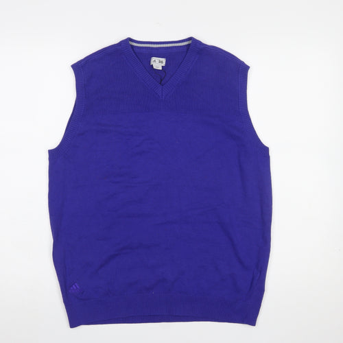 Adidas Men Blue V-Neck Sleeveless Golf Vest Jumper L Regular Fit