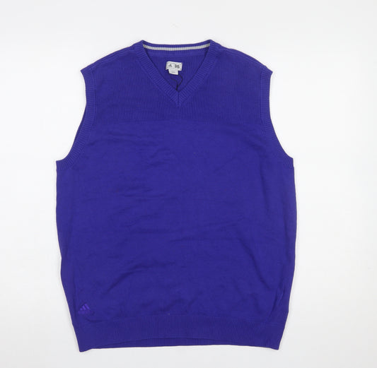 Adidas Men Blue V-Neck Sleeveless Golf Vest Jumper L Regular Fit