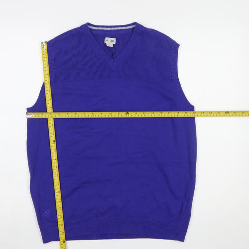 Adidas Men Blue V-Neck Sleeveless Golf Vest Jumper L Regular Fit