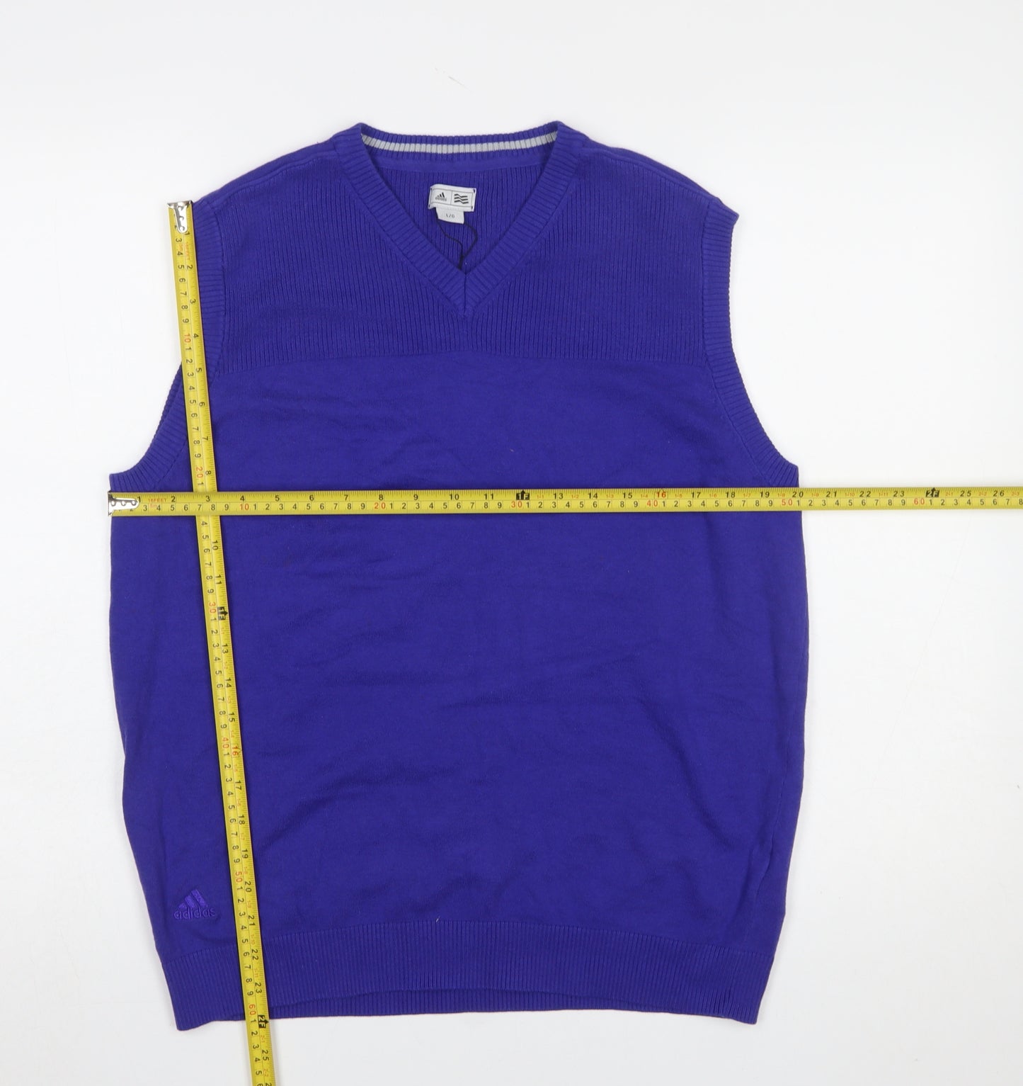 Adidas Men Blue V-Neck Sleeveless Golf Vest Jumper L Regular Fit