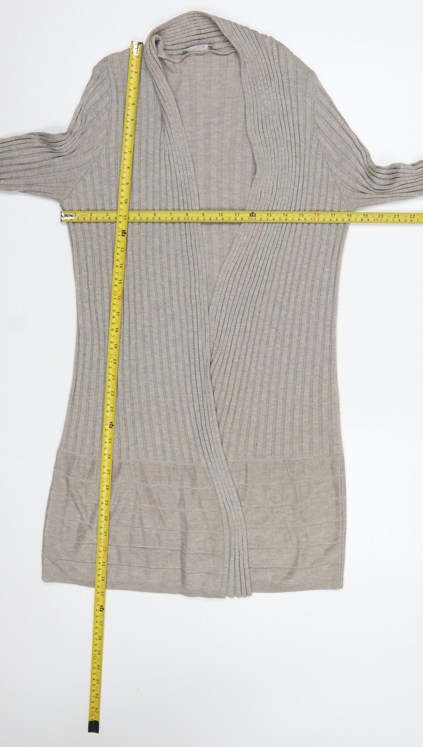 Marks and Spencer Per Una Women’s Beige Ribbed Long Sleeve Cardigan Size 14