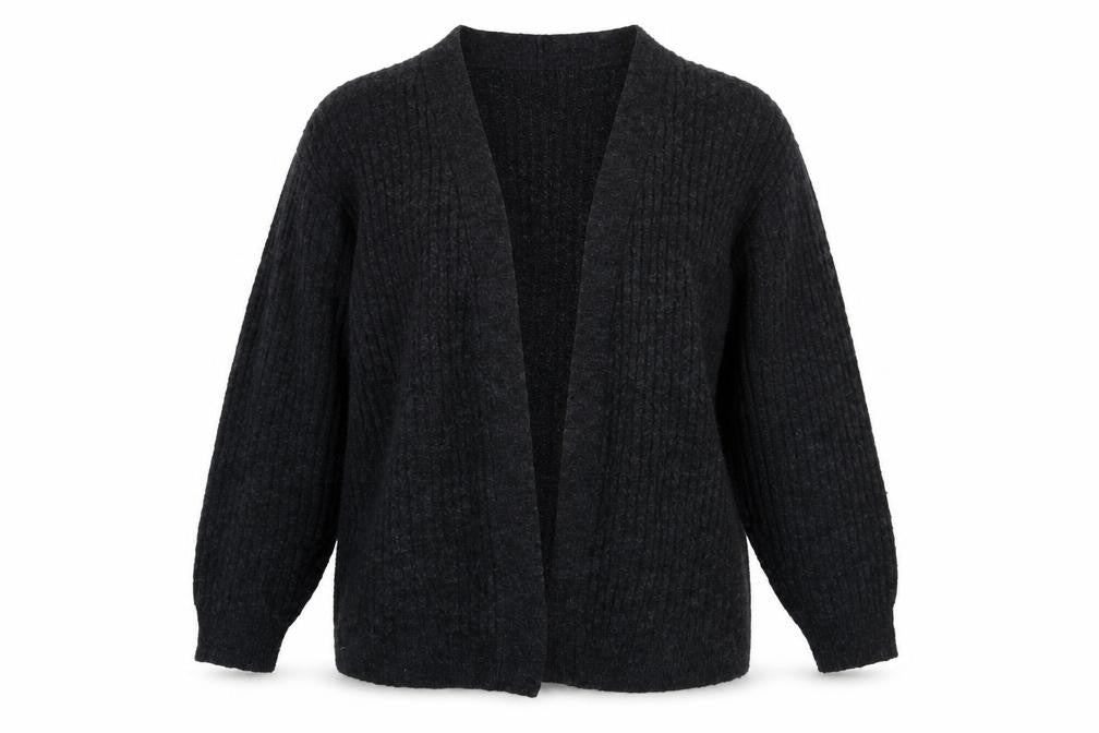 H&M Women’s Black Waffle-Knit Open Cardigan Size L
