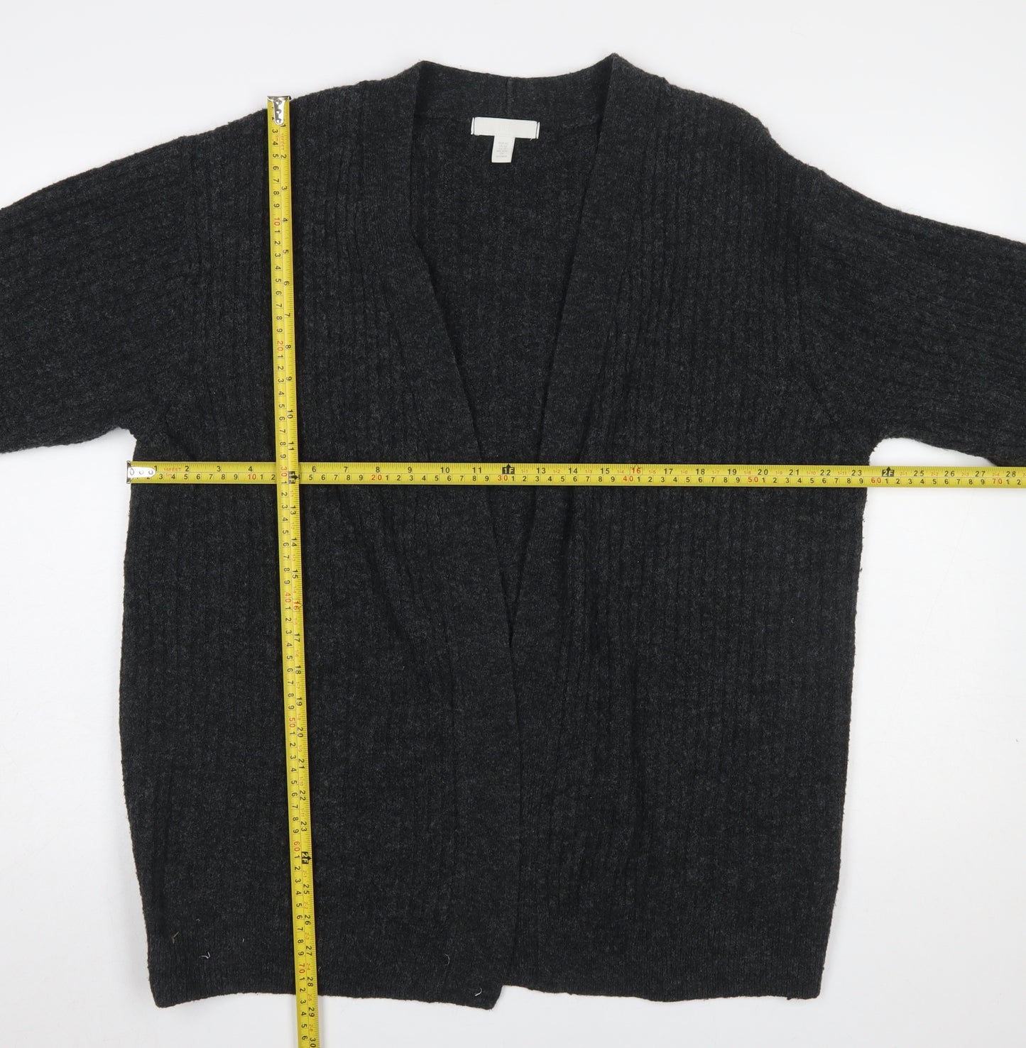 H&M Women’s Black Waffle-Knit Open Cardigan Size L