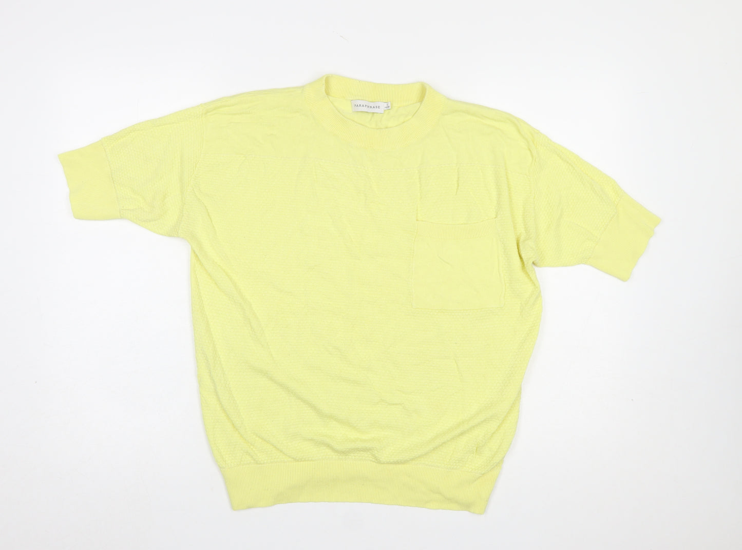 Paraphrase Women's Yellow Short Sleeve Knit Pullover Jumper Size L