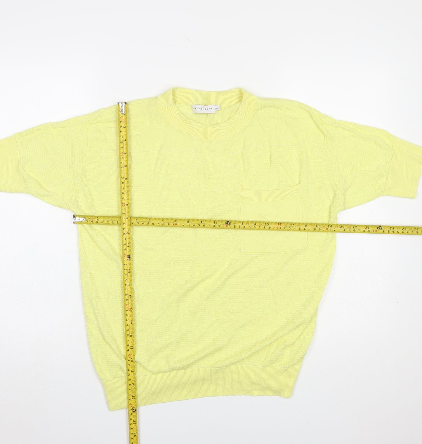 Paraphrase Women's Yellow Short Sleeve Knit Pullover Jumper Size L