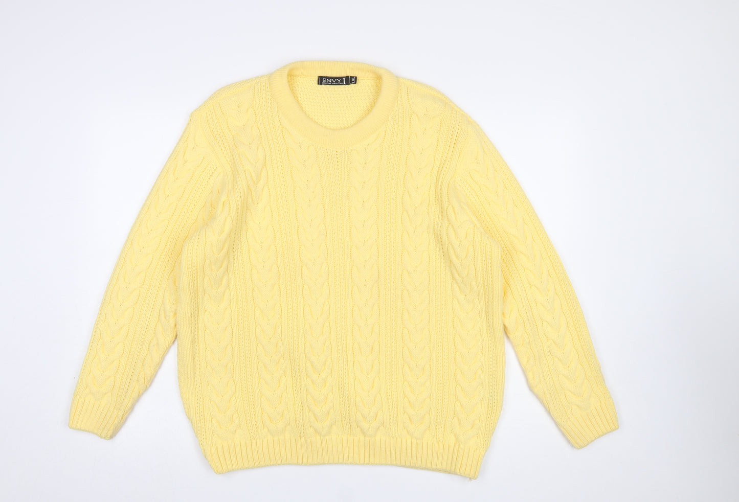 Envy Women’s Yellow Cable-Knit Acrylic Crew Neck Jumper L