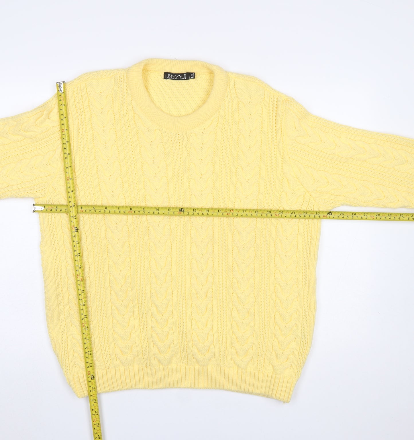 Envy Women’s Yellow Cable-Knit Acrylic Crew Neck Jumper L