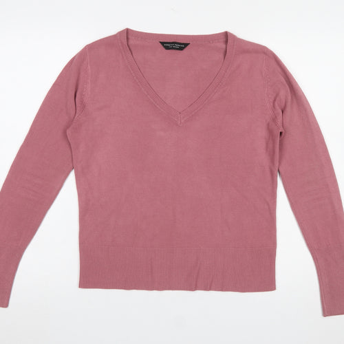 Dorothy Perkins Women Pink V-Neck Acrylic Knit Jumper Size 14