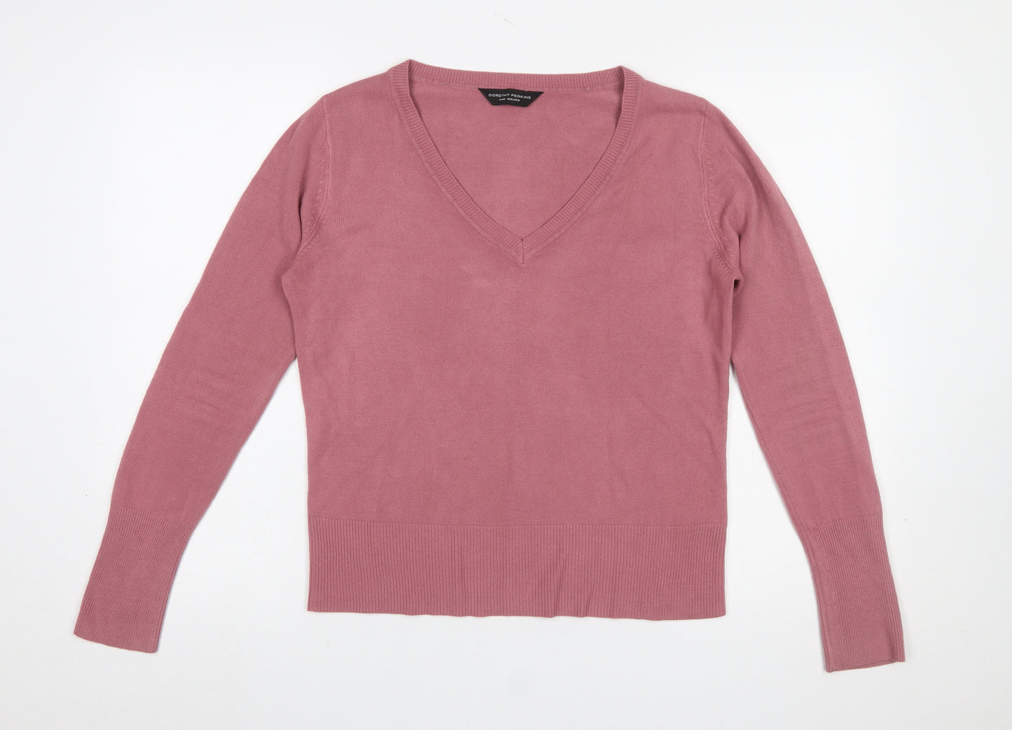 Dorothy Perkins Women Pink V-Neck Acrylic Knit Jumper Size 14