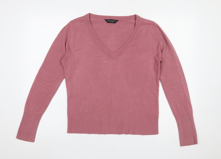 Dorothy Perkins Women Pink V-Neck Acrylic Knit Jumper Size 14