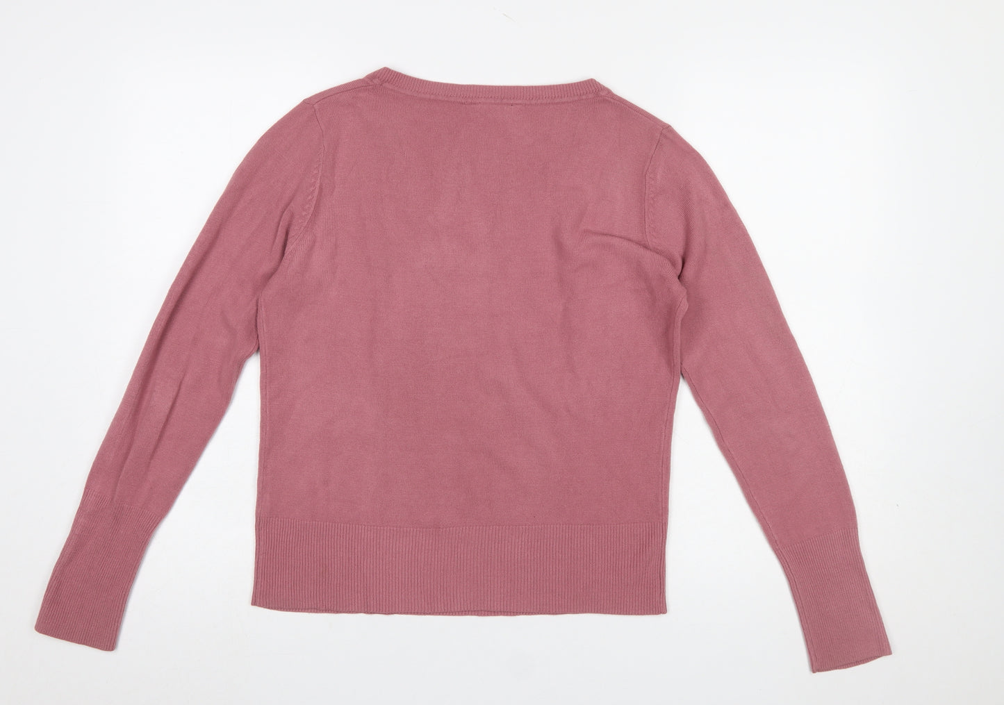 Dorothy Perkins Women Pink V-Neck Acrylic Knit Jumper Size 14