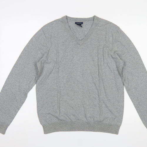 GAP Mens Grey V-Neck Cotton Pullover Jumper M Classic Knitwear
