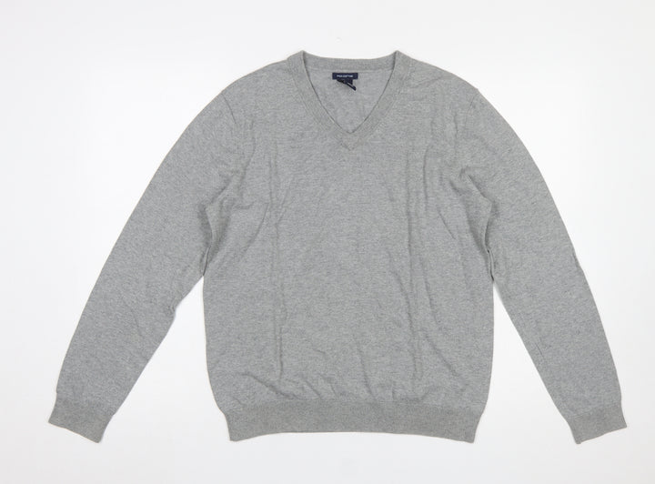 GAP Mens Grey V-Neck Cotton Pullover Jumper M Classic Knitwear